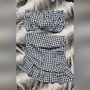 Gingham Checkered Skirt Set